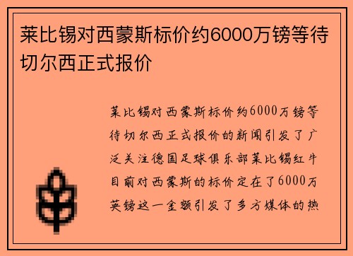 莱比锡对西蒙斯标价约6000万镑等待切尔西正式报价
